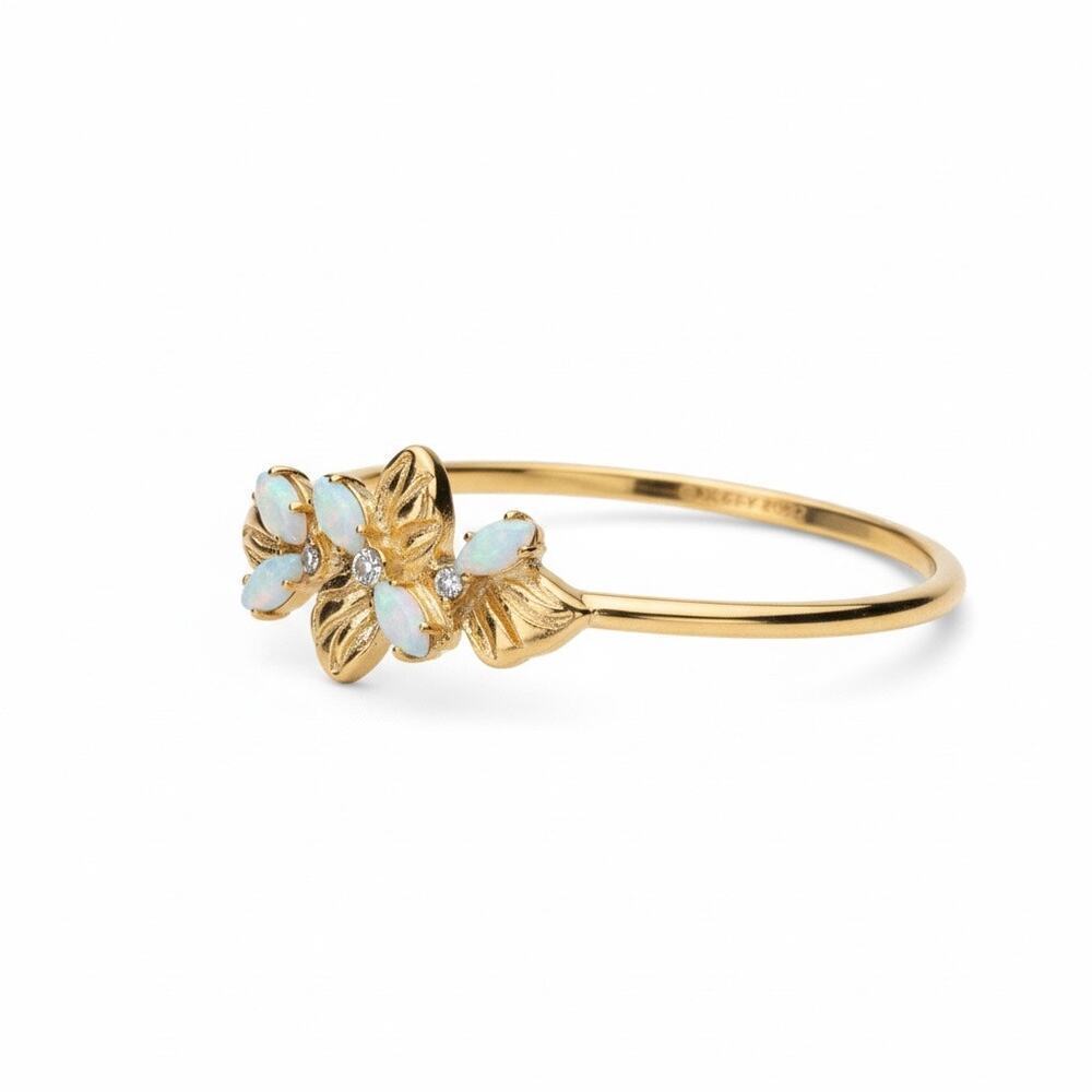 Anne Klein Gold Tone Opal Flower Hinged Bangle Bracelet - Picture 2 of 3